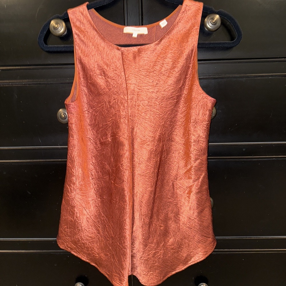 VINCE‎ Women's Copper Orange Tank Top Crinkled Satin Small